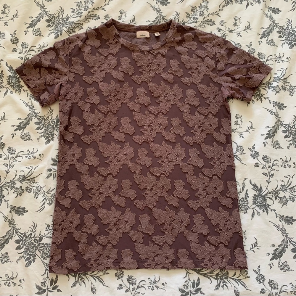 Wilfred Aritzia Tarascon T-Shirt Crewneck Short Sleeve Floral Lace Jacquard Top